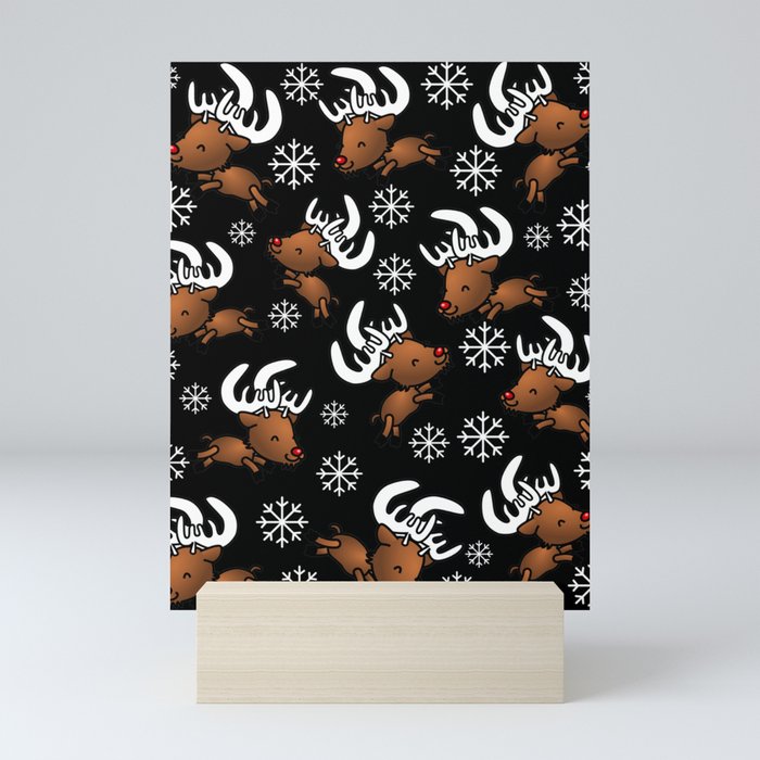 Cute Dancing Deers in Winter Snow Mini Art Print