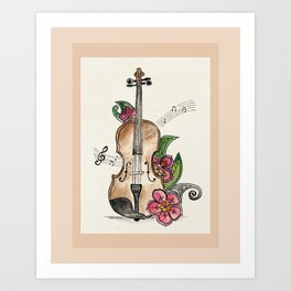 Violin and Flowers Art Print