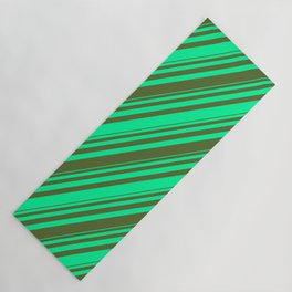 [ Thumbnail: Dark Olive Green and Green Colored Lines Pattern Yoga Mat ]