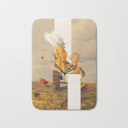 Yellow Echoes of Time Bath Mat | Clouds, Summer, Botanical, Nostalgia, Pop, Surreal, Frankmoth, Collage, Birds, Nature 
