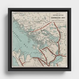 Vintage Map of Georgian Bay and Muskoka Lakes Framed Canvas