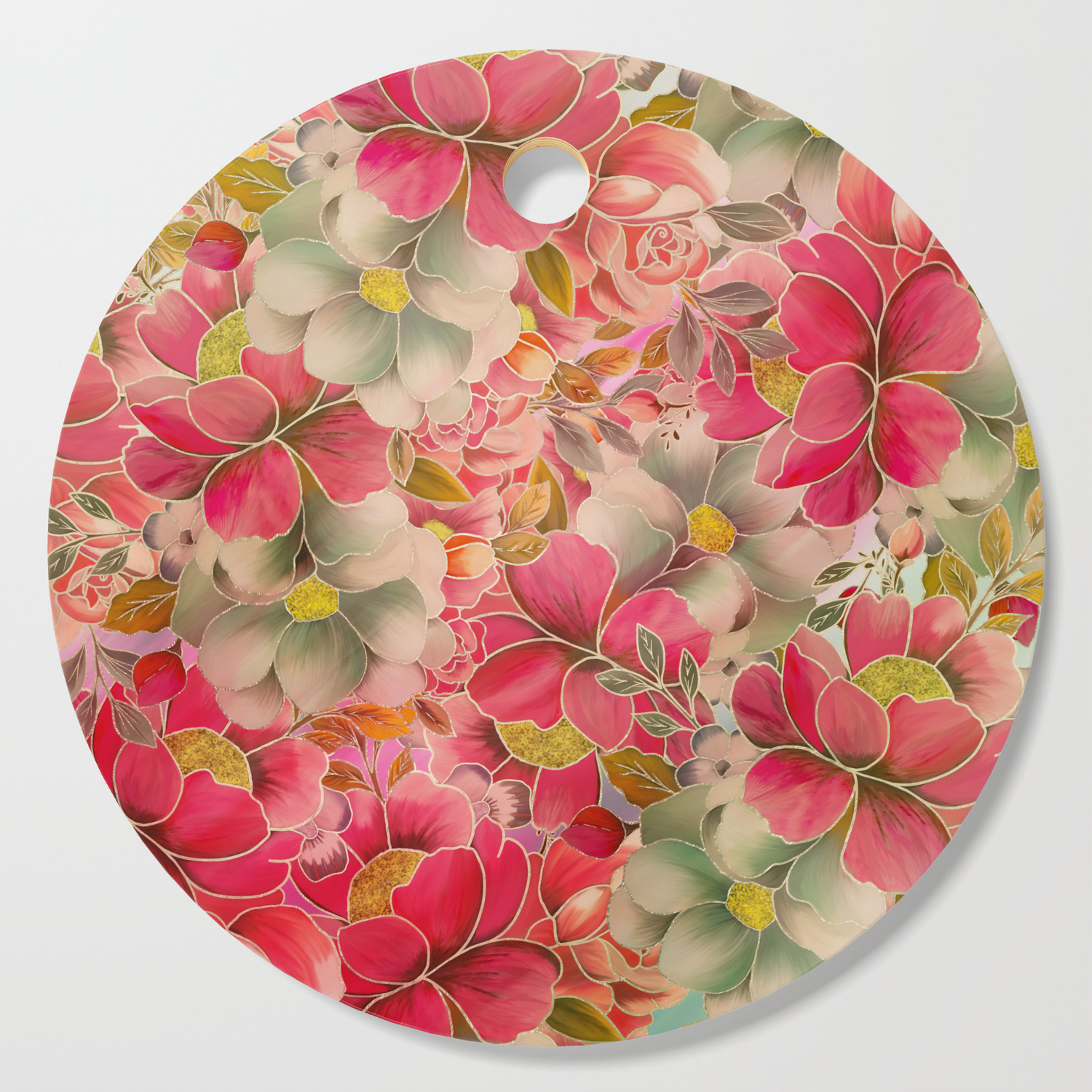Download Modern Pink Mint Green Gold Watercolor Floral Cutting Board By Pink Water Society6