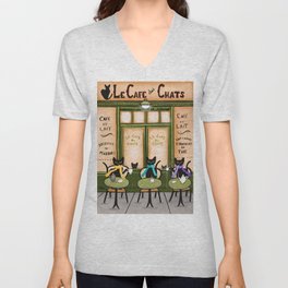 Les Cafe des Chats V Neck T Shirt