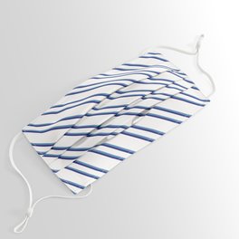 [ Thumbnail: White, Blue & Midnight Blue Colored Striped Pattern Face Mask ]