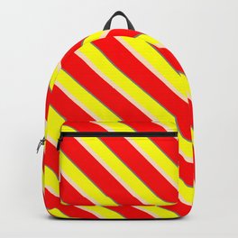 [ Thumbnail: Yellow, Bisque, Red & Gray Colored Striped/Lined Pattern Backpack ]