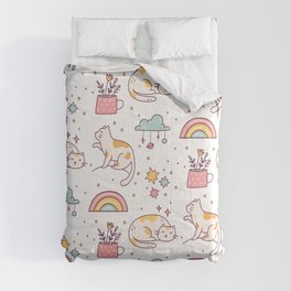 cute cat doodle seamless pattern Comforter