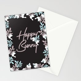  Happy Bunny Typography and Rabbit Floral Garden Pattern Stationery Card