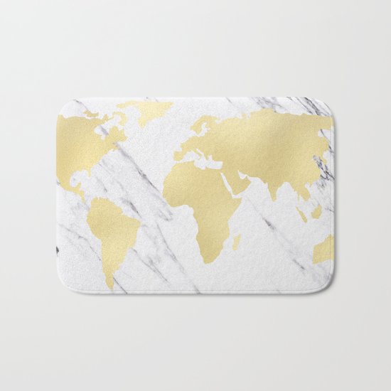 World Map Marble Gold Rush Bath Mat