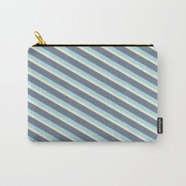 [ Thumbnail: Powder Blue, Beige & Slate Gray Colored Stripes/Lines Pattern Carry-All Pouch ]