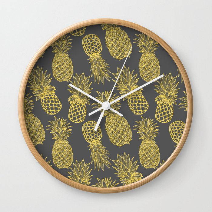 Fresh Pineapples Gray & Yellow Wall Clock