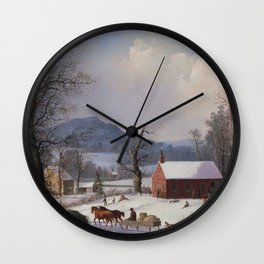 Red School House - George Henry Durrie - 1858 Wall Clock