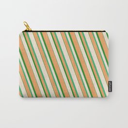 [ Thumbnail: Beige, Sea Green, Brown, and Forest Green Colored Striped/Lined Pattern Carry-All Pouch ]