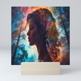 Double exposure portrait of a woman Mini Art Print