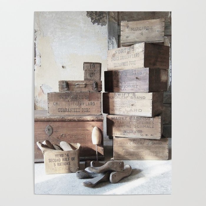 Old things - antique wooden boxes Poster