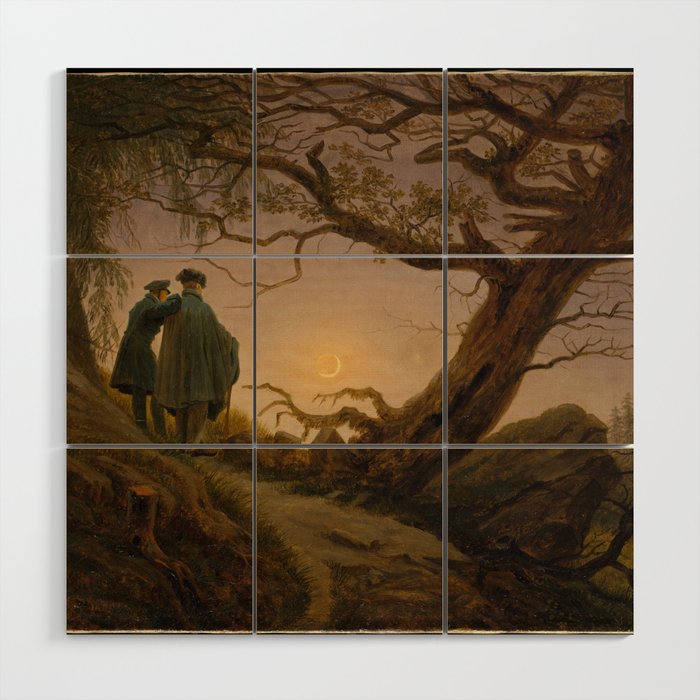 Two Men Contemplating the Moon Wood Wall Art