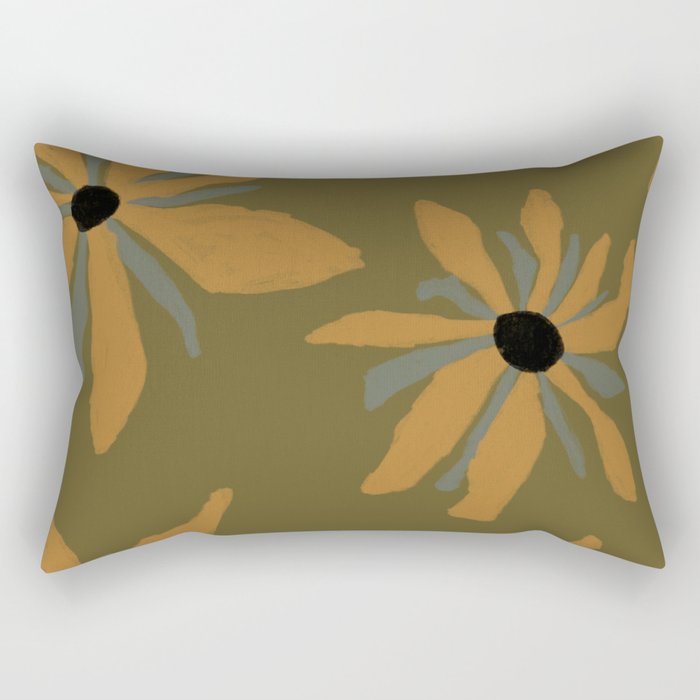 Ecelctic Sunflowers on Olive Green Rectangular Pillow