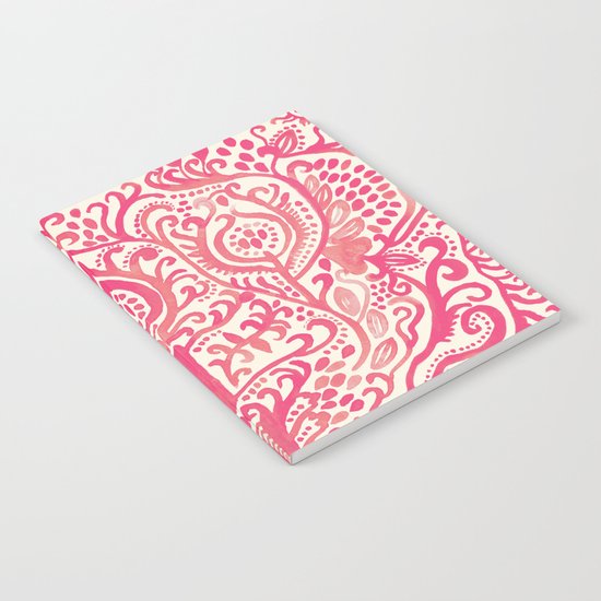 Strawberry and Cream Watercolor Tulip Damask Notebook