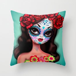 Day of the dead Girl with Roses Throw Pillow