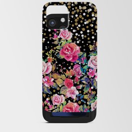 Modern watercolor spring floral and gold dots pattern iPhone Card Case