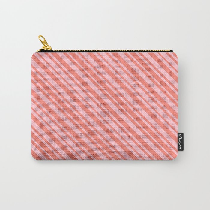 Salmon and Pink Colored Lined Pattern Carry-All Pouch
