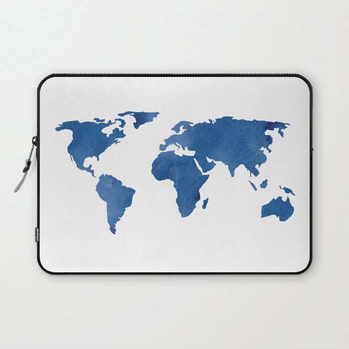 Map - Blue World Map Watercolor Laptop Sleeve