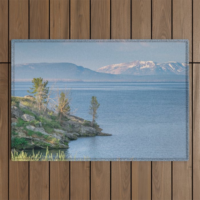 Yellowstone Lake Mountains Print Outdoor Rug