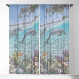 Coral Reef and Dolphins Sheer Curtain