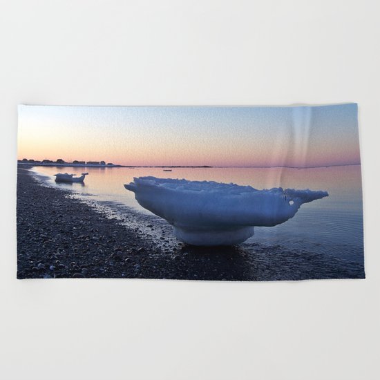 Icebergs on the Beach Beach Towel