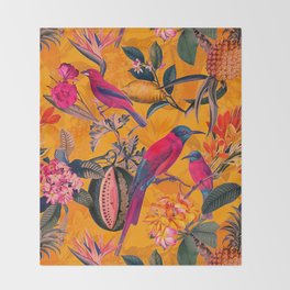Vintage And Shabby Chic - Colorful Summer Botanical Jungle Garden Throw Blanket