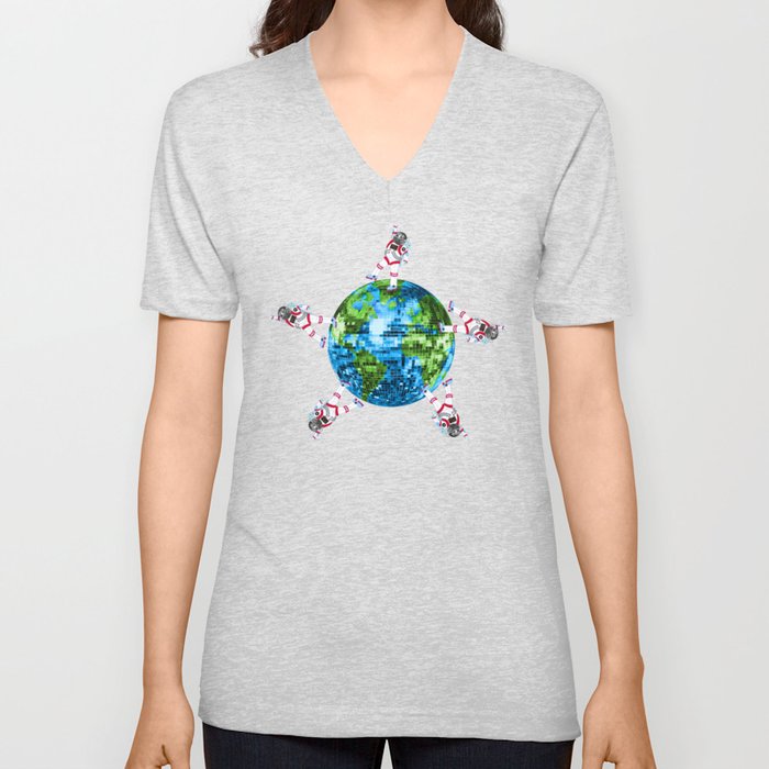 Out of this World Disco Astronaut Party V Neck T Shirt