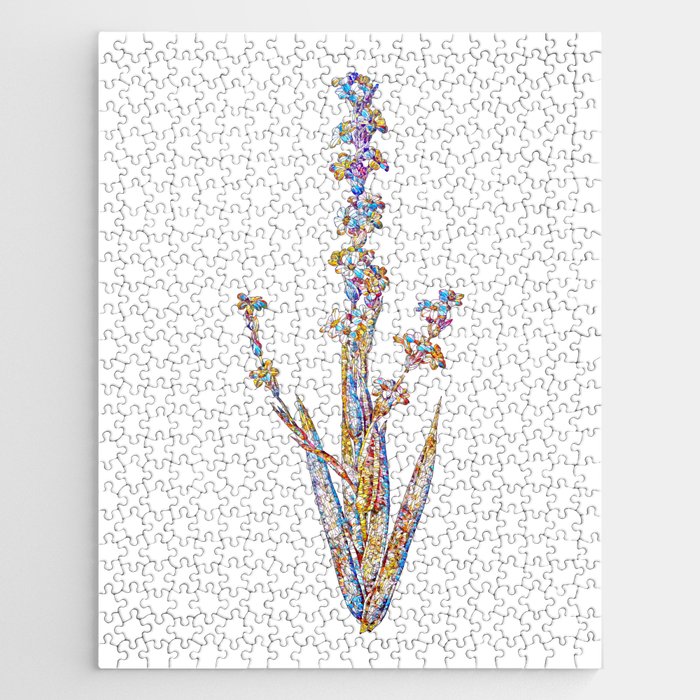 Floral Pale Yellow Eyed Grass Mosaic on White Jigsaw Puzzle