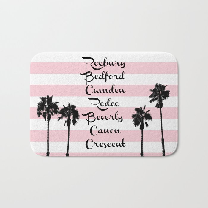 Beverly Hills Street Names Palm Trees Pink Stripes Bath Mat