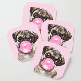 Pug with Pink Bubble Gum Coaster