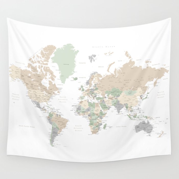 World map with cities, "Anouk" Wandbehang World map with cities, "Anouk" Wandbehang