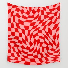 Pink and Red Wavy Checkered Print - Softroom Wall Tapestry