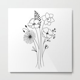 Wildflower bouquet - line art Metal Print