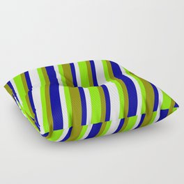 [ Thumbnail: Chartreuse, Green, Dark Blue & Lavender Colored Stripes/Lines Pattern Floor Pillow ]