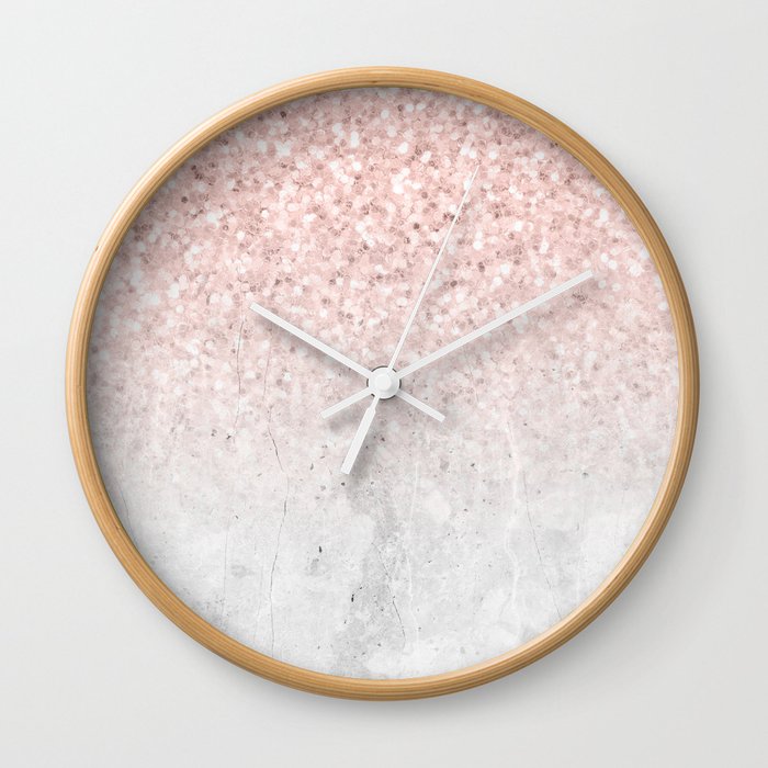 She Sparkles Rose Gold Pink Concrete Luxe Wall Clock