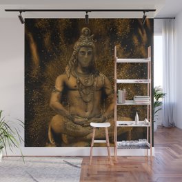 Lord Shiva Statue Painting Print, Tapestry Final, Fantasy Paintings Yoga Poster, Religious artwork Wall Mural