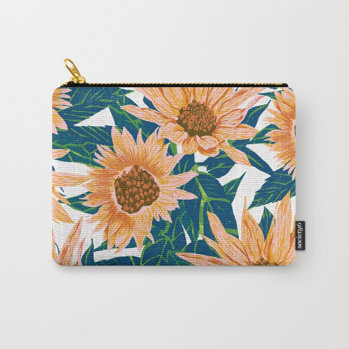 Blush Sunflowers, Vintage Floral Summer Garden Valley Painting, Bohemian Botanical Illustration Carry-All Pouch