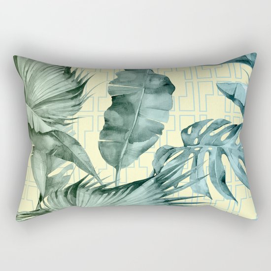 Simply Island Mod Palm Leaves on Pale Yellow Rectangular Pillow