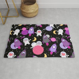 Purple Pink Cat Astronaut Outer Space Pattern Rug