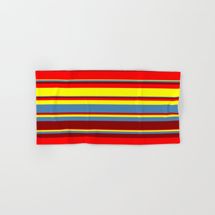 Red, Yellow, Blue & Dark Red Colored Stripes/Lines Pattern Hand & Bath Towel