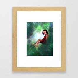Girl Swinging in the Trees in a Red Dress Framed Art Print