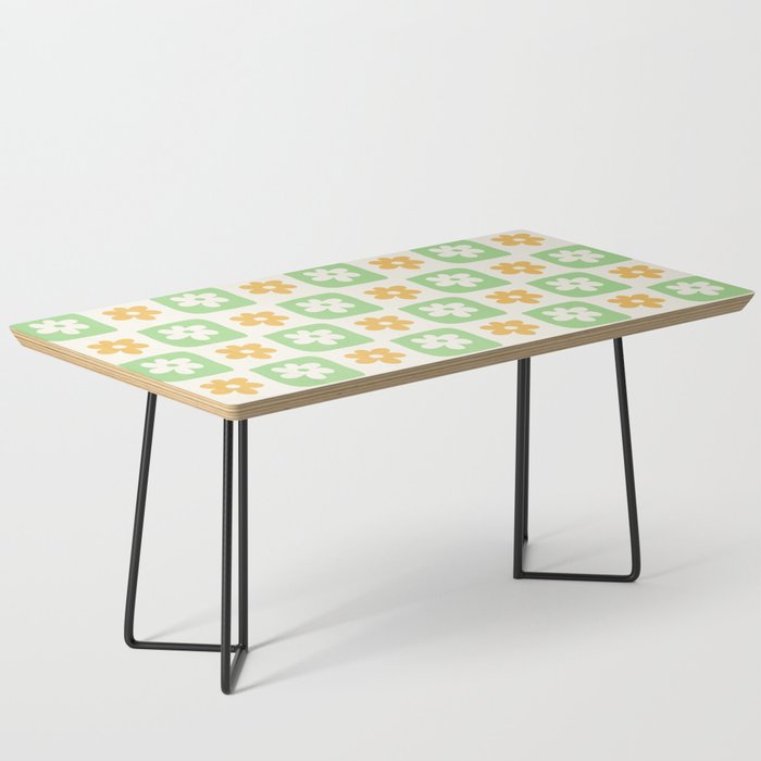 Hand-Drawn Checkered Flower Pattern (Pastel Green & Orange Colors) Coffee Table