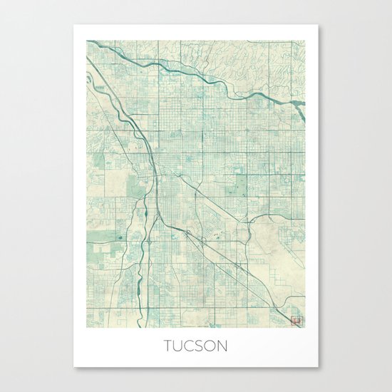 Tucson Map Blue Vintage Canvas Print