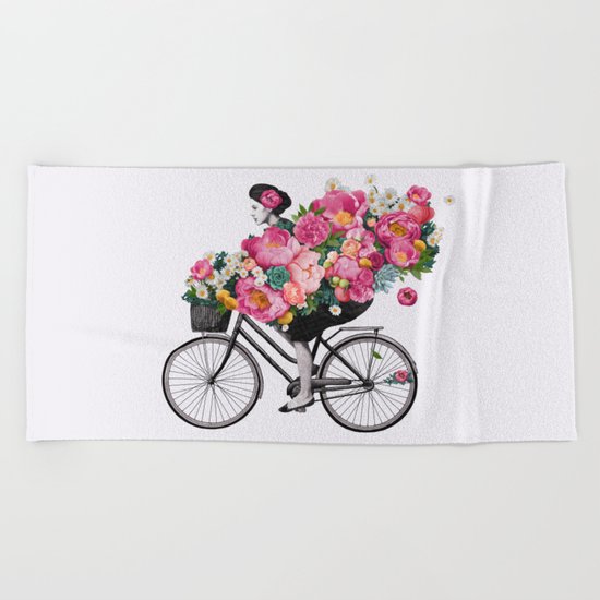 floral bicycle Beach Towel