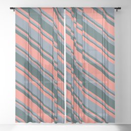 [ Thumbnail: Dark Slate Gray, Salmon & Light Slate Gray Colored Stripes/Lines Pattern Sheer Curtain ]