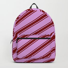 [ Thumbnail: Plum & Maroon Colored Lines/Stripes Pattern Backpack ]