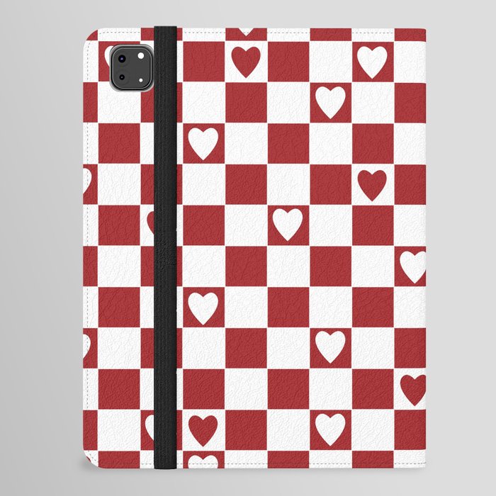 Checkered hearts red and white iPad Folio Case